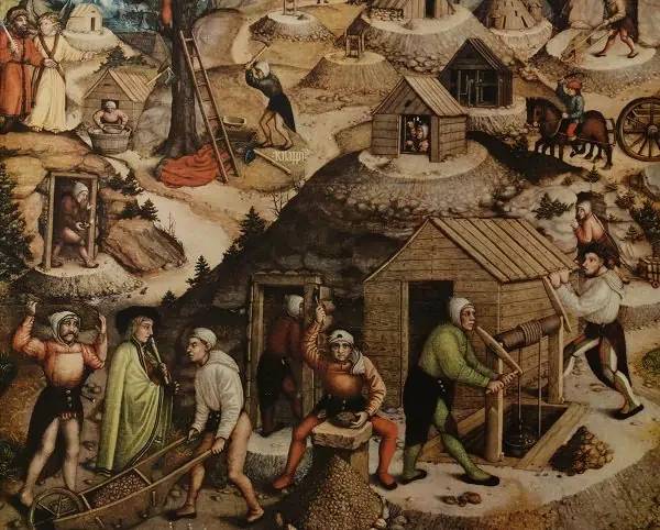 Робота рудокопів у Рудних горах. Сцена на вівтарі церкви. 1522 рік
