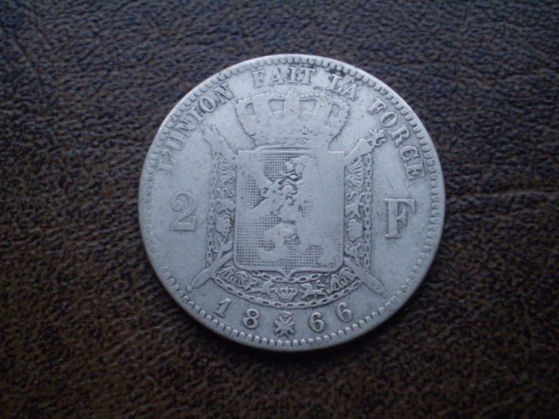 Срібло 2 франки 1866-го року королівство Бельгія