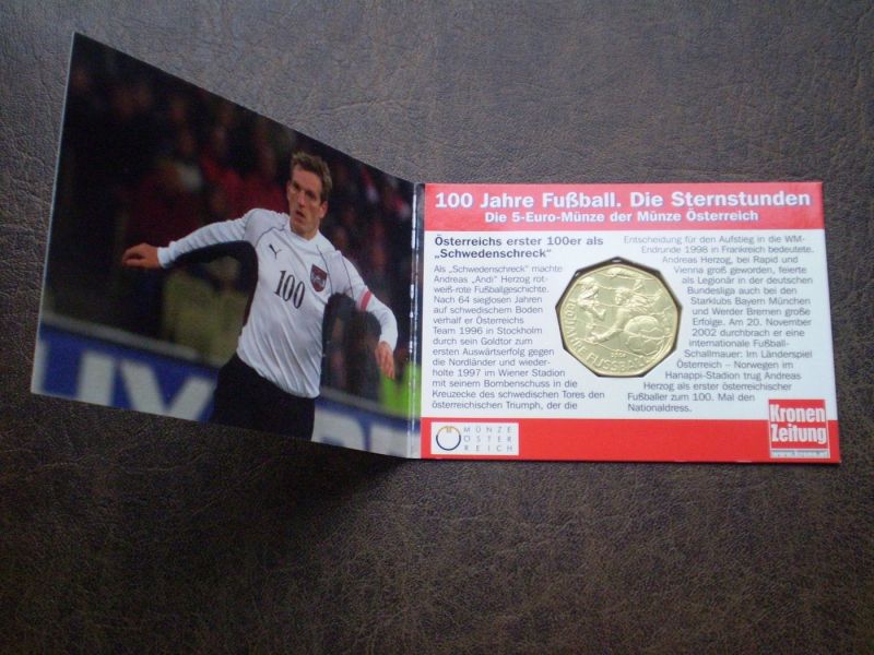 Срібло 5 євро (100 років футболу) 2004-го року республіка Австрія