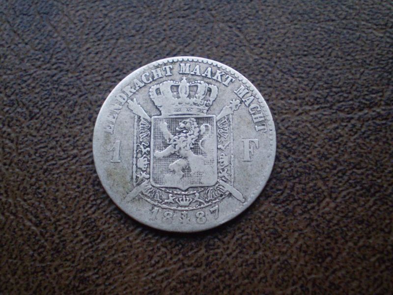  Срібло 1 франк 1887-го року королівство Бельгія 