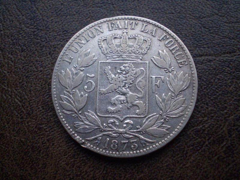Срібло 5 франків 1873-го року королівство Бельгія