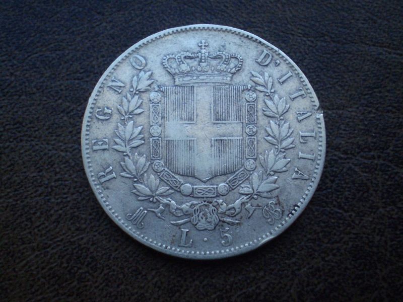 Срібло 5 лір 1874-го року королівство Італія