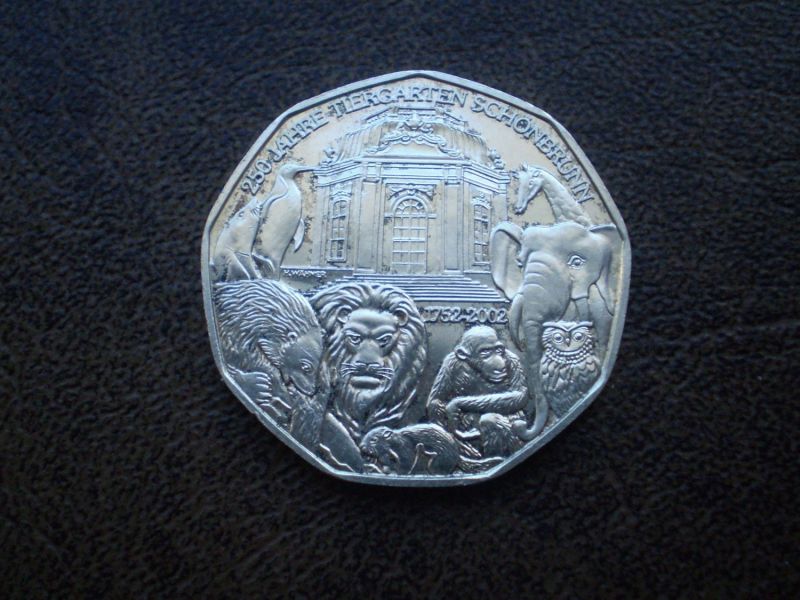 Срібло 5 євро (250 років Шонбрунському зоопарку) 2002-го року Австрія