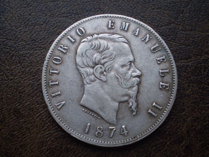 Срібло 5 лір 1874-й рік королівство Італія