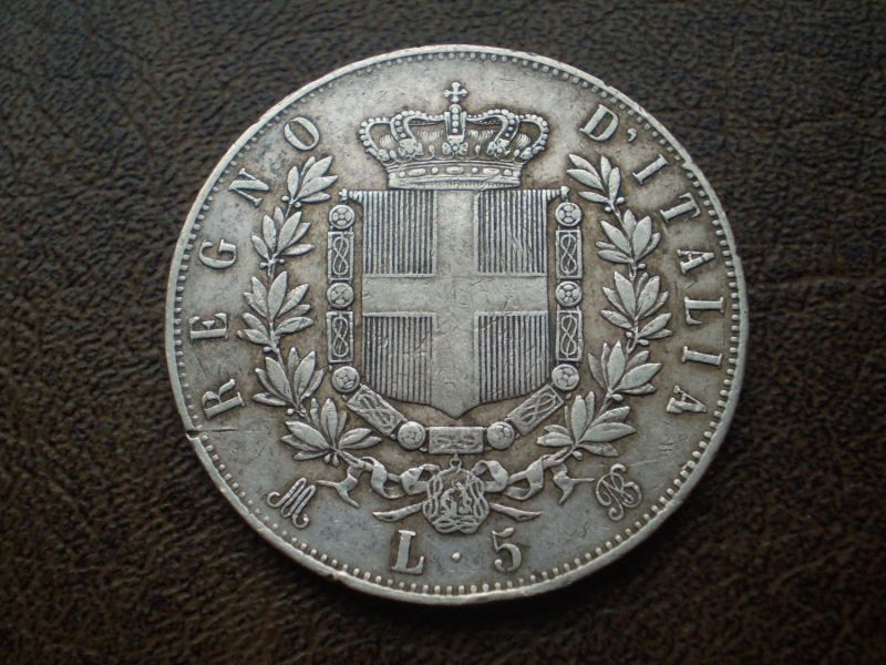 Срібло 5 лір 1874-й рік королівство Італія