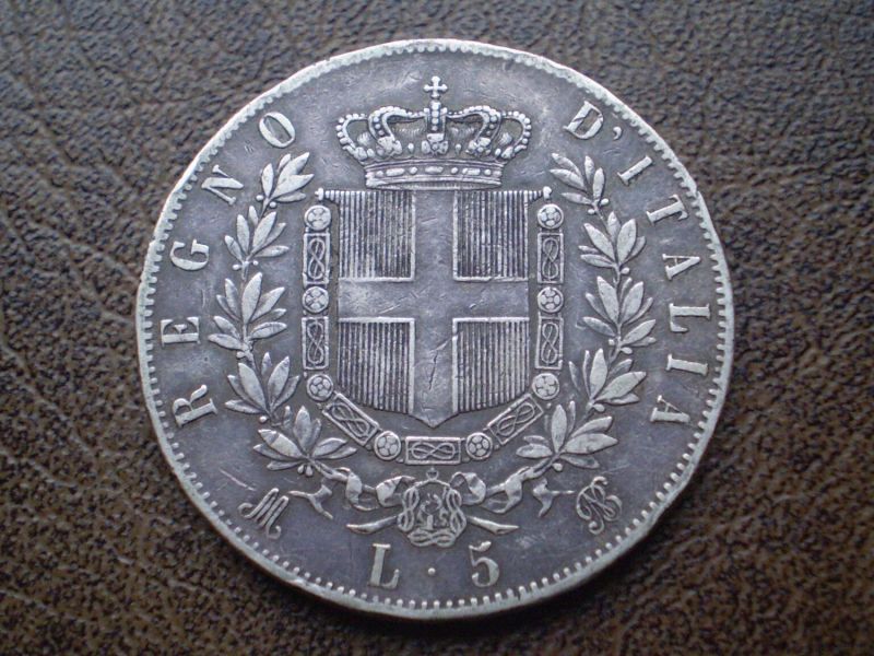  Срібло 5 лір 1872-го року королівство Італія 