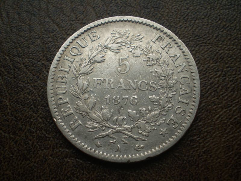 Срібло 5 франків 1876-го року республіка Франція