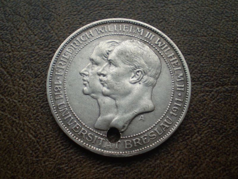 Срібло 3 марки/ дукач (100 років Бреславському університету) 1911-го року Пруссія